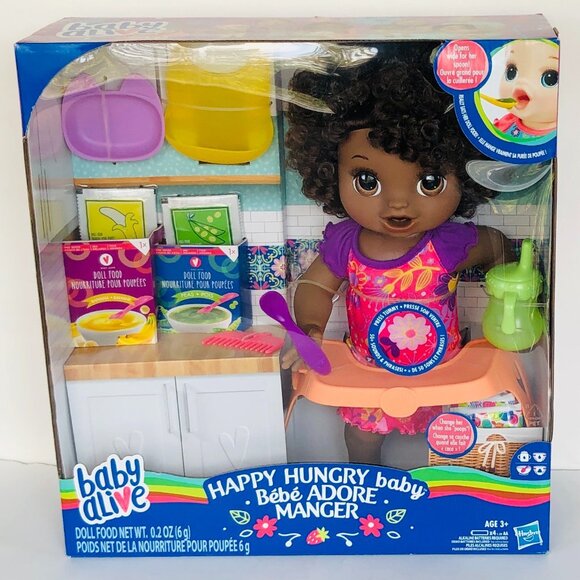 New in Box Talking Baby Alive Happy Hungry Baby Black Curly Hair Doll for Age 3+ - Picture 9 of 16
